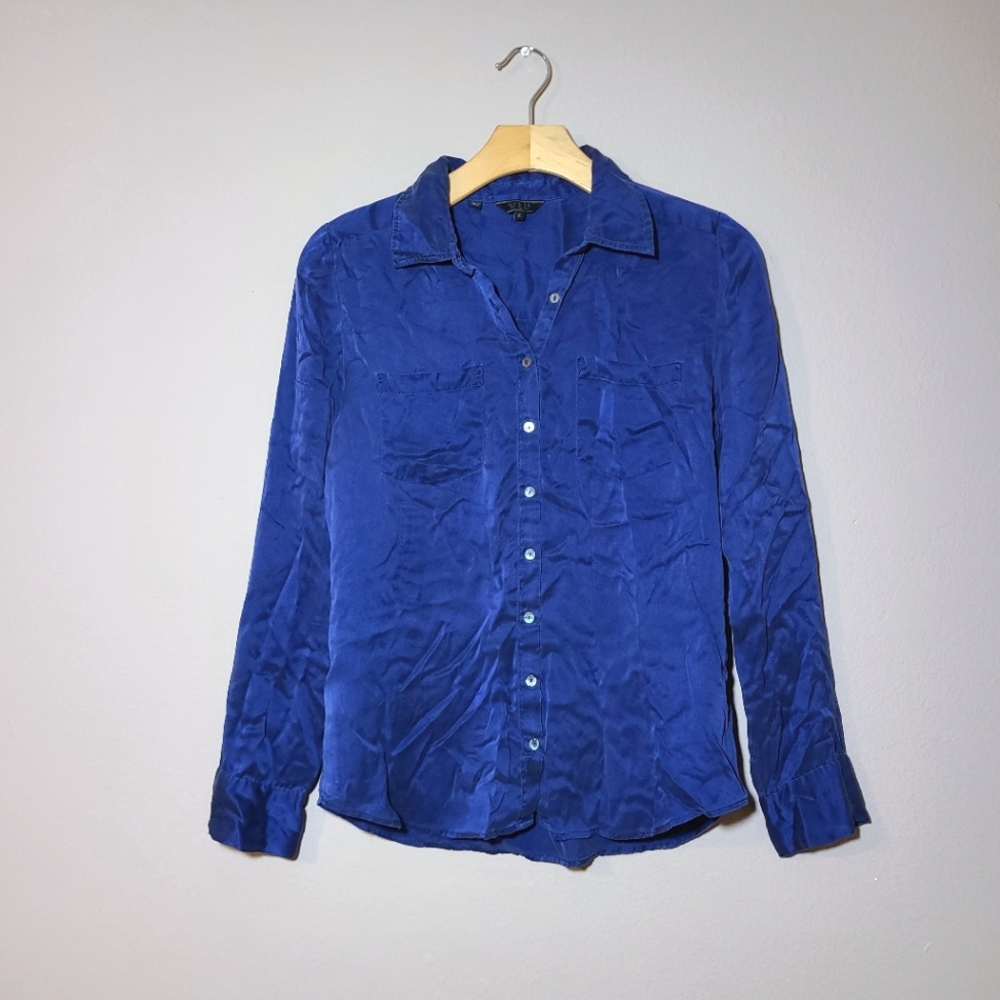 Guess Navy Blue Silk Button Down Shirt